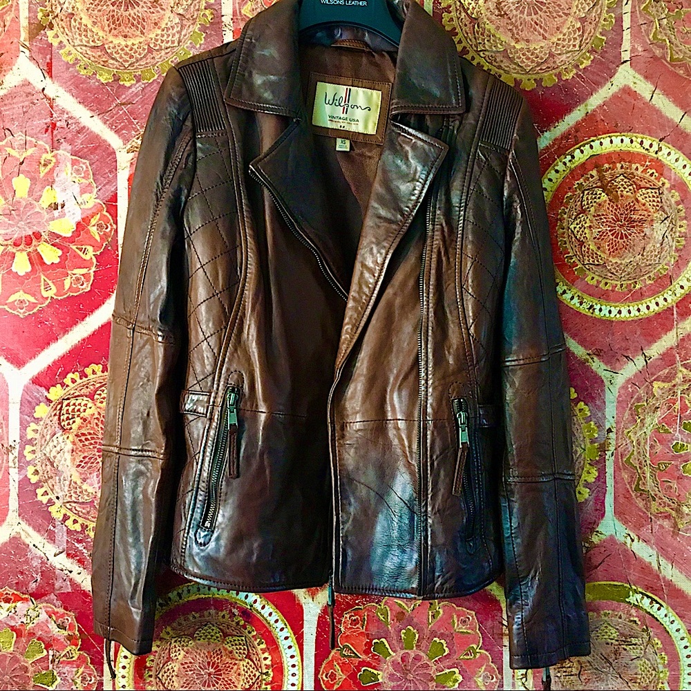 Ladies fashion leather jacket by Wilsons Leather in x-small